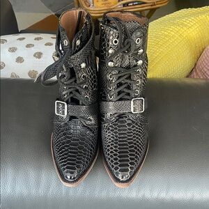 Freebird by Steven Black Snakeskin Lace-Up Boots